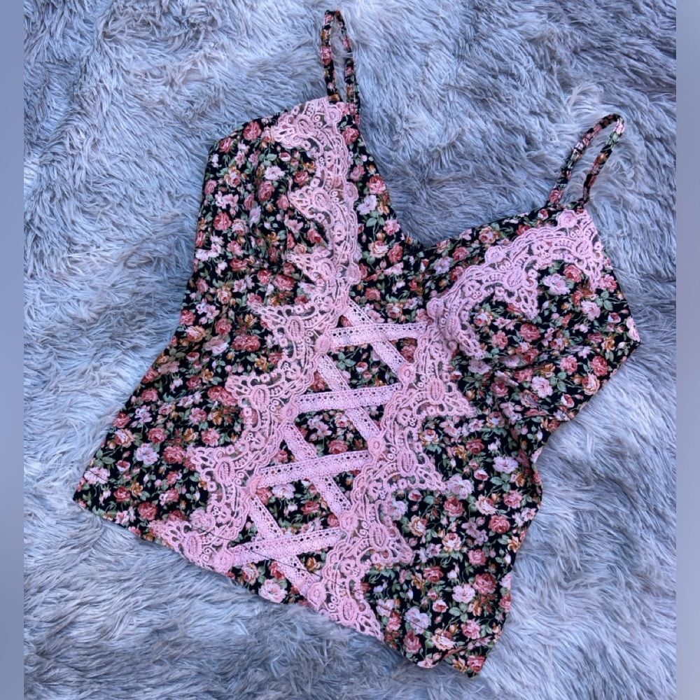 Vintage Y2K/90s XL Mock Corset Cami Top